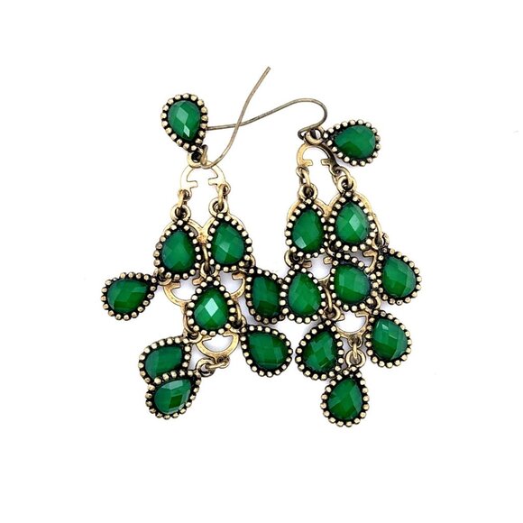 Green Teardrops Dangle Earrings - Picture 1 of 6